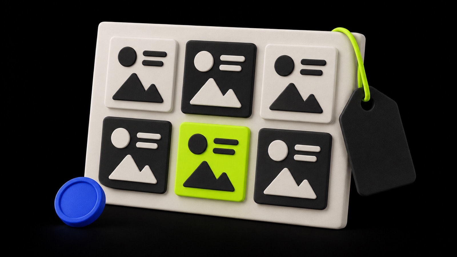 A board of social post templates with a price tag and a coin